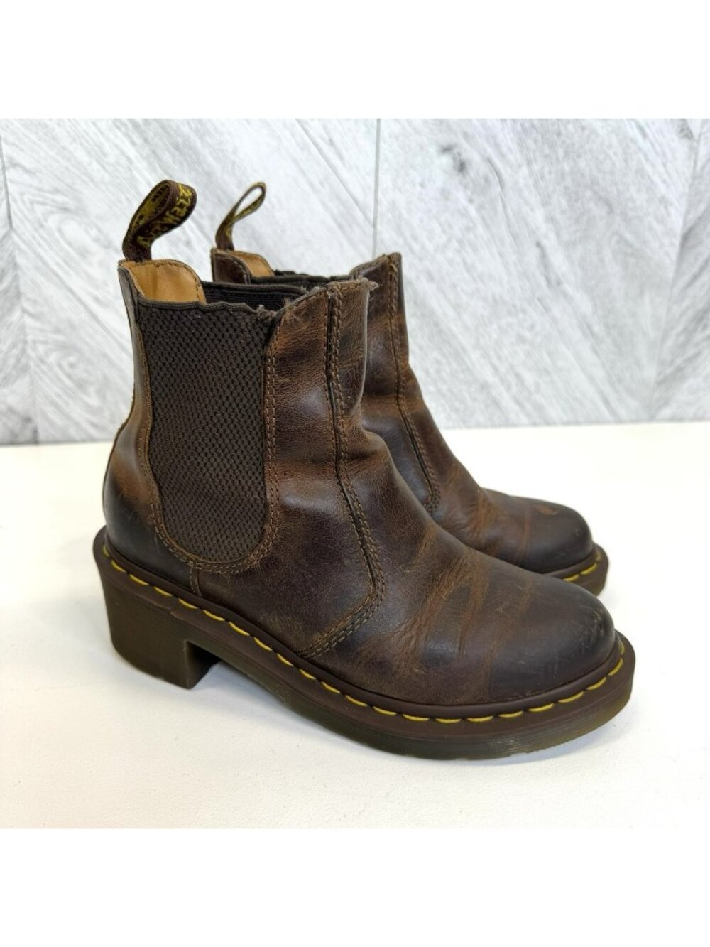 Dr. Martens Cadence Heeled Chelsea Boots Womens US 6 Brown Leather Pull On